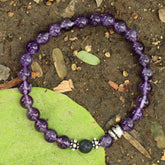 Purple Gems Stone Stretch Bracelet in Sterling Silver